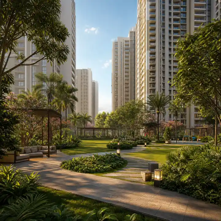 Lodha Hopefarm Whitefield landscaped gardens and central greens