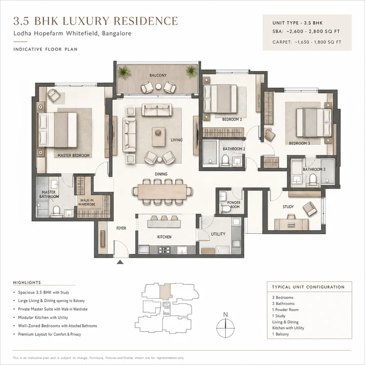 Lodha Hopefarm Whitefield 3.5 BHK floor plan layout